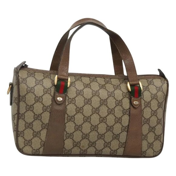 GUCCI Micro GG Supreme Web Sherry Line Hand Bag PVC 2way Beige Gold Auth BD1742 - Picture 1 of 15
